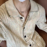 Hearujoy Men's Hollow Out Knit Luxury Cardigan Sweater Leisure Long Sleeve Solid Color Vintage Korean Popular Button-down Knitwear